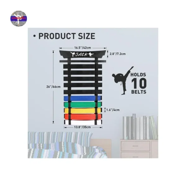 Ultimate Martial Arts Belt Display Rack – 10 Belt Holder with Personalized Stickers - Image 2