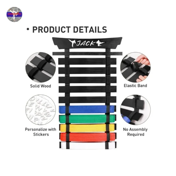 Ultimate Martial Arts Belt Display Rack – 10 Belt Holder with Personalized Stickers - Image 3