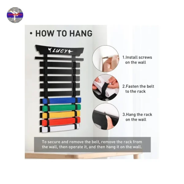 Ultimate Martial Arts Belt Display Rack – 10 Belt Holder with Personalized Stickers - Image 4